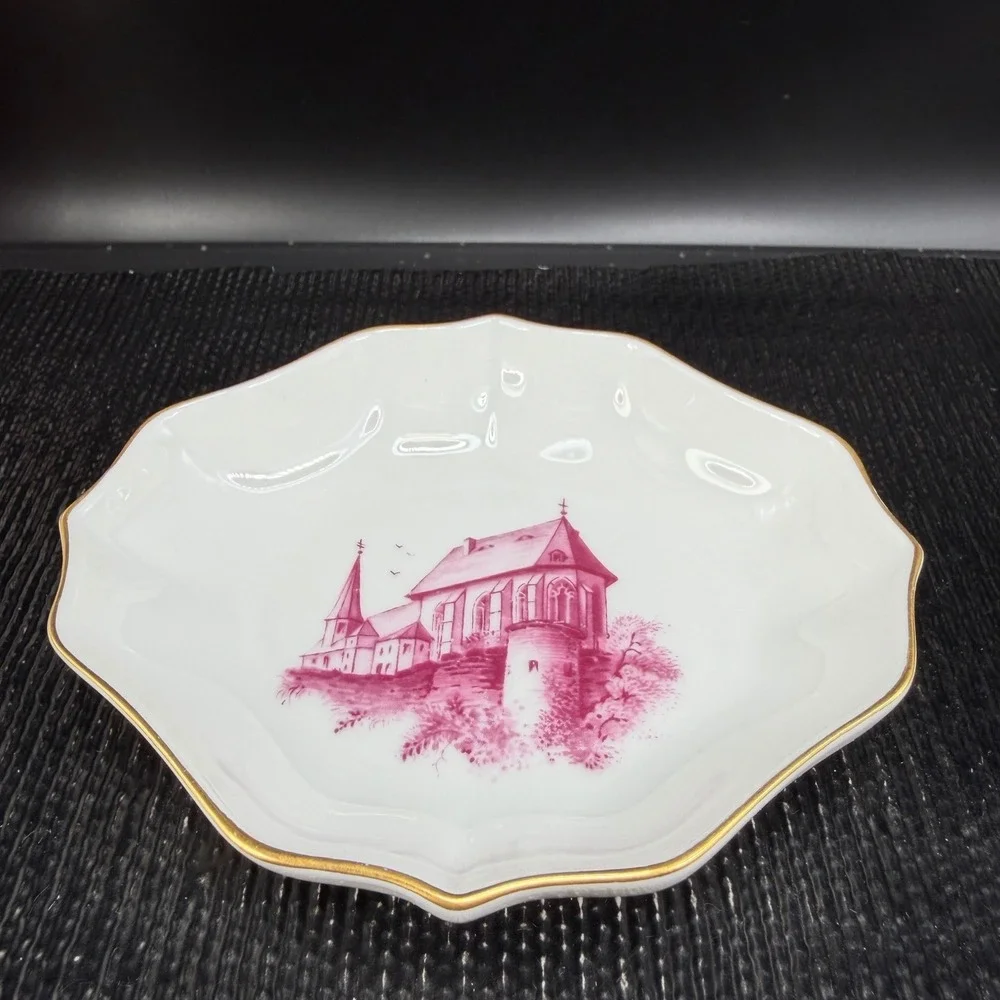 Hochst Decor Justinuskirche Frankfurt Porcelain Trinket Dish Purple Gold‎ Trim